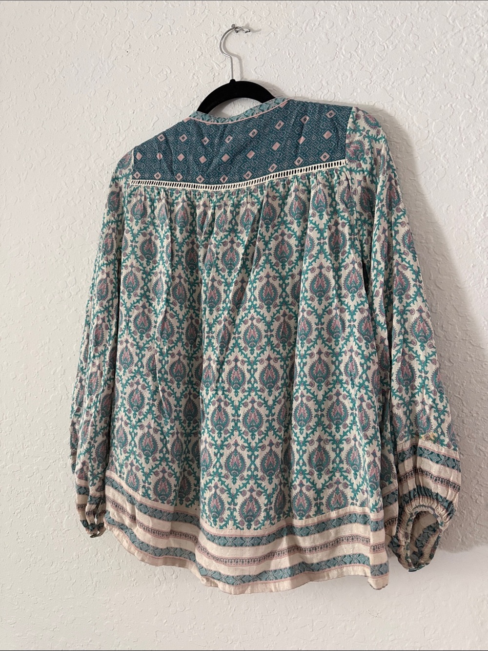 Spell Oracle Sage Teal & Cream Printed Boho Blouse - L - Picture 4 of 4
